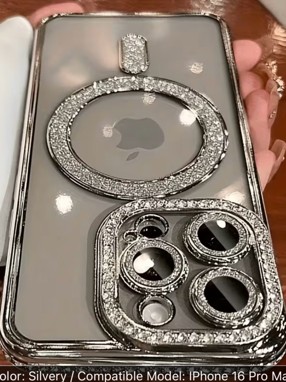Silvery Rhinestone iPhone Camera & Ring Decorative Case